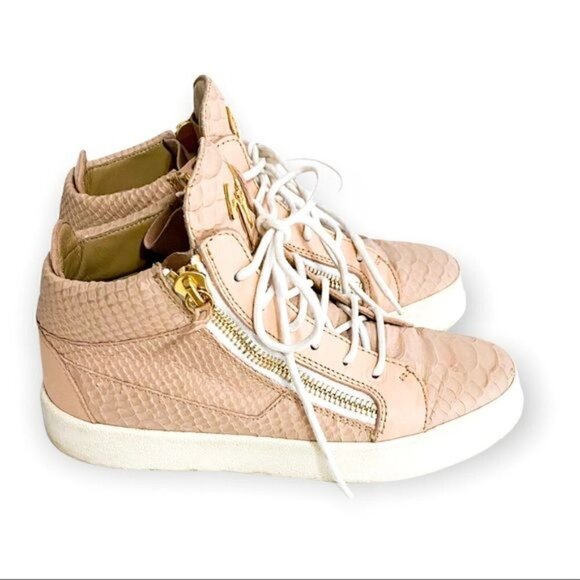 GIUSEPPE ZANOTTI Blush Pink Snake Embossed Leather Sneakers, Size 38EU - Picture 5 of 13